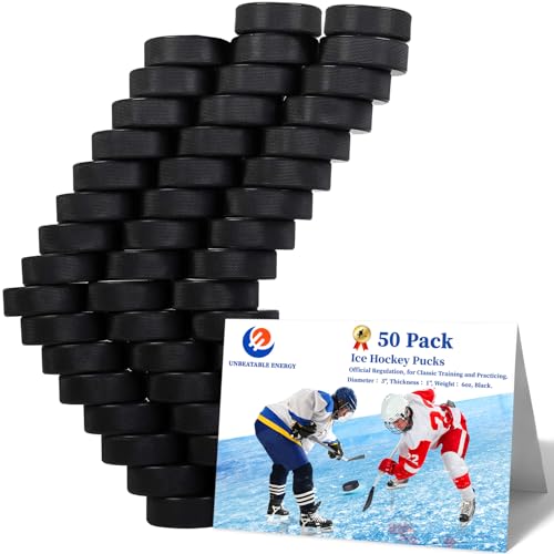 UNBEATABLE ENERGY Hockey Pucks 50 Pack, Hockey Puck (Black), Official Hockey Pucks for Practicing and Classic Training, Ice Hockey Pucks Diameter 3